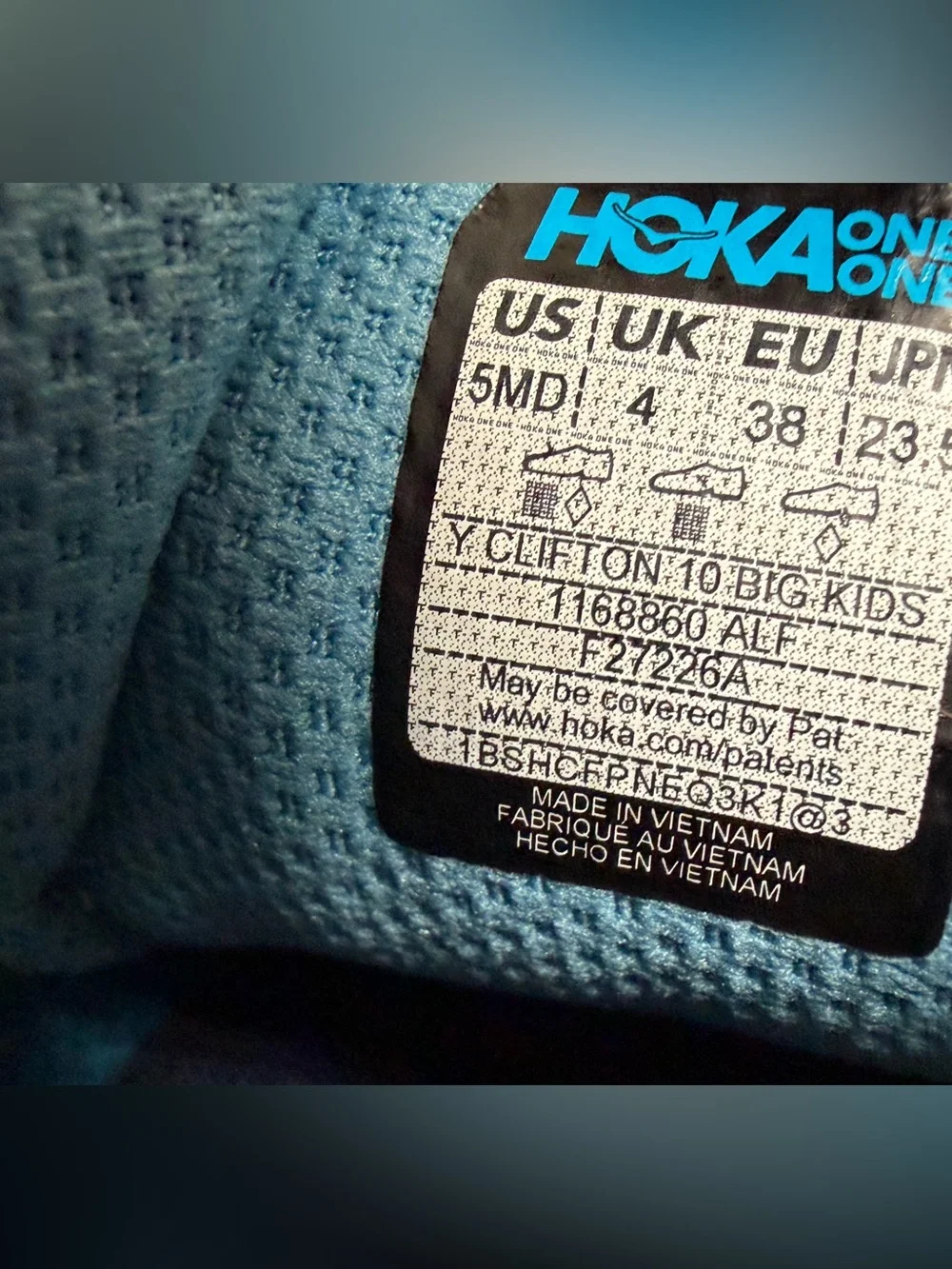 Hoka Clifton 10 Big Kids Running Shoes Blue Yellow 1168860 ALF Size 5Y Women 6.5